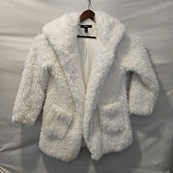 Hooded Fluffy White Faux Fur Soft Coat Sz L Boho Coquette Whimsy Fairy Festival - Picture 2 of 15